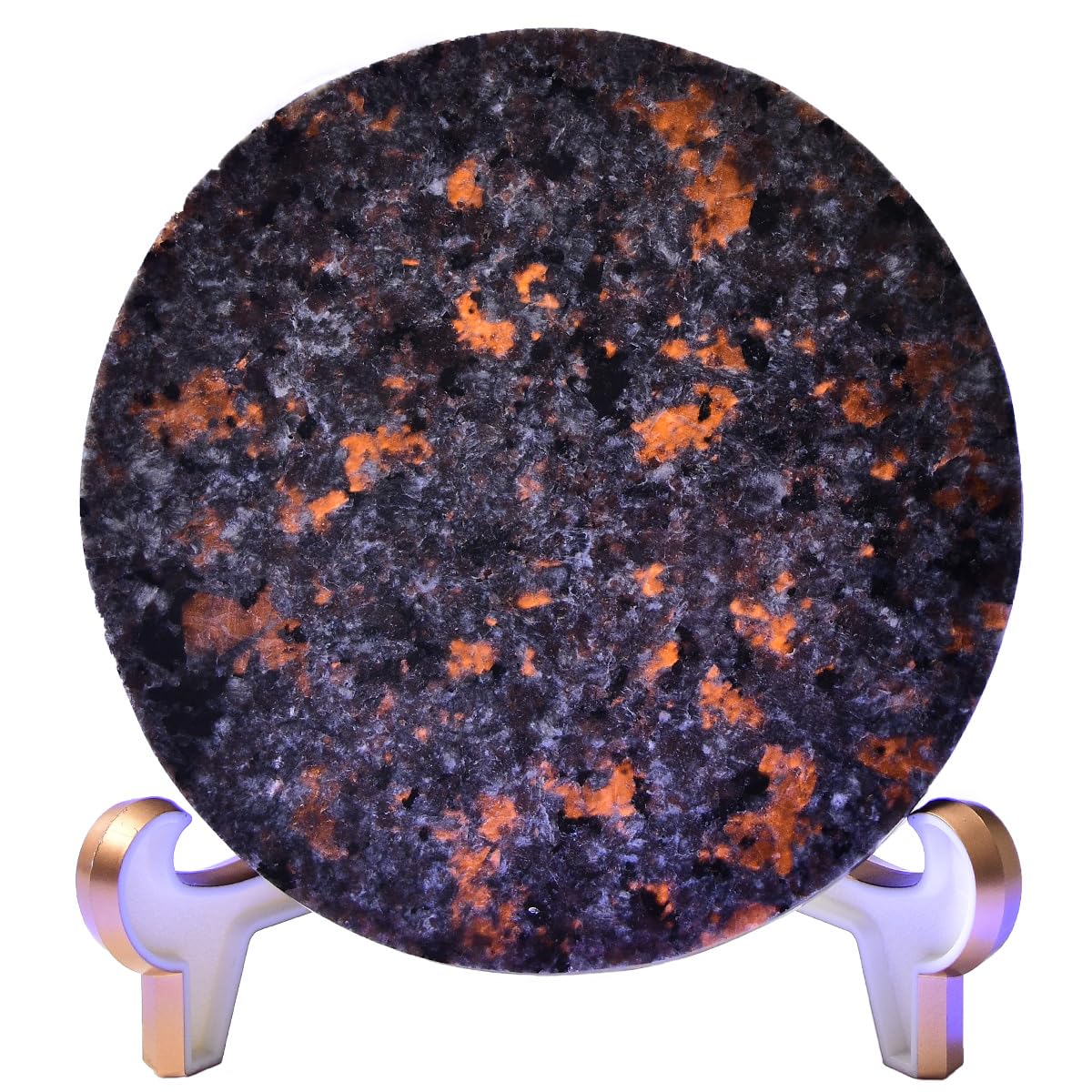 JIC Gem Large Yooperlite Stone Plate 110-130mm Healing Crystals Decorative Round Slice with Stand Office Home Decor