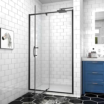 Pivot Glass Shower Door, 38-42" W x 71" H, 1/4"6mm Clear SGCC Tempered Glass, Matte Black Finish, Magnetic Closure, Reversible Installation