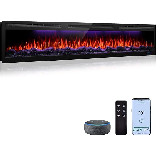 72" Electric Fireplace Heater, Compatible w/Alexa& Google Fireplace Insert