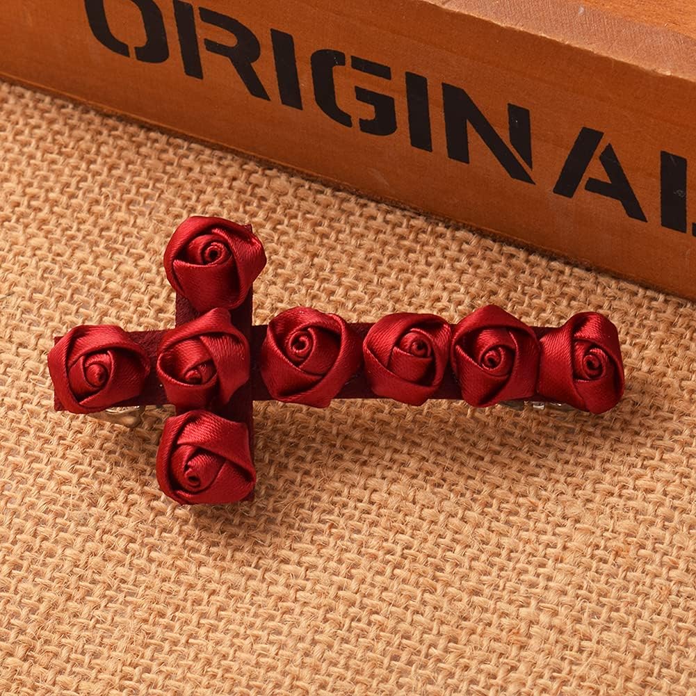 Girls Women Gothic Red Rose Cross Hair Clip Flower Hairpin - Image 5