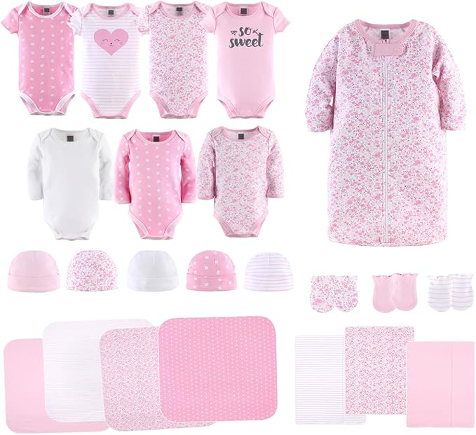 The Peanutshell Baby Girl Layette Gift Set – 23-Piece Cotton Newborn Essentials (0–3 Months, Floral) | The Peanutshell