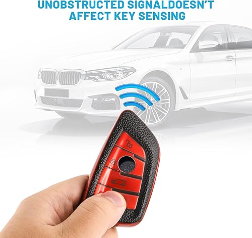 Miniatura 6 de Funda de cuero para llavero BMW con llavero para BMW Serie X1 X2 X3, Rojo -