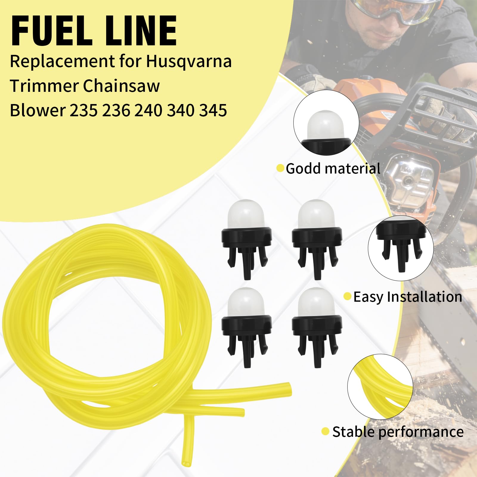 Fuel Line with Primer Bulb for Husqvarna Chainsaw 235 236 240 340 345 350 353 440 445 450 460 Trimmer Weedeater 123L 225 232L 227L 240L 322L 323 325 326 blower 125B 125BX 125BVX 225BX 225HBV 356BF 356