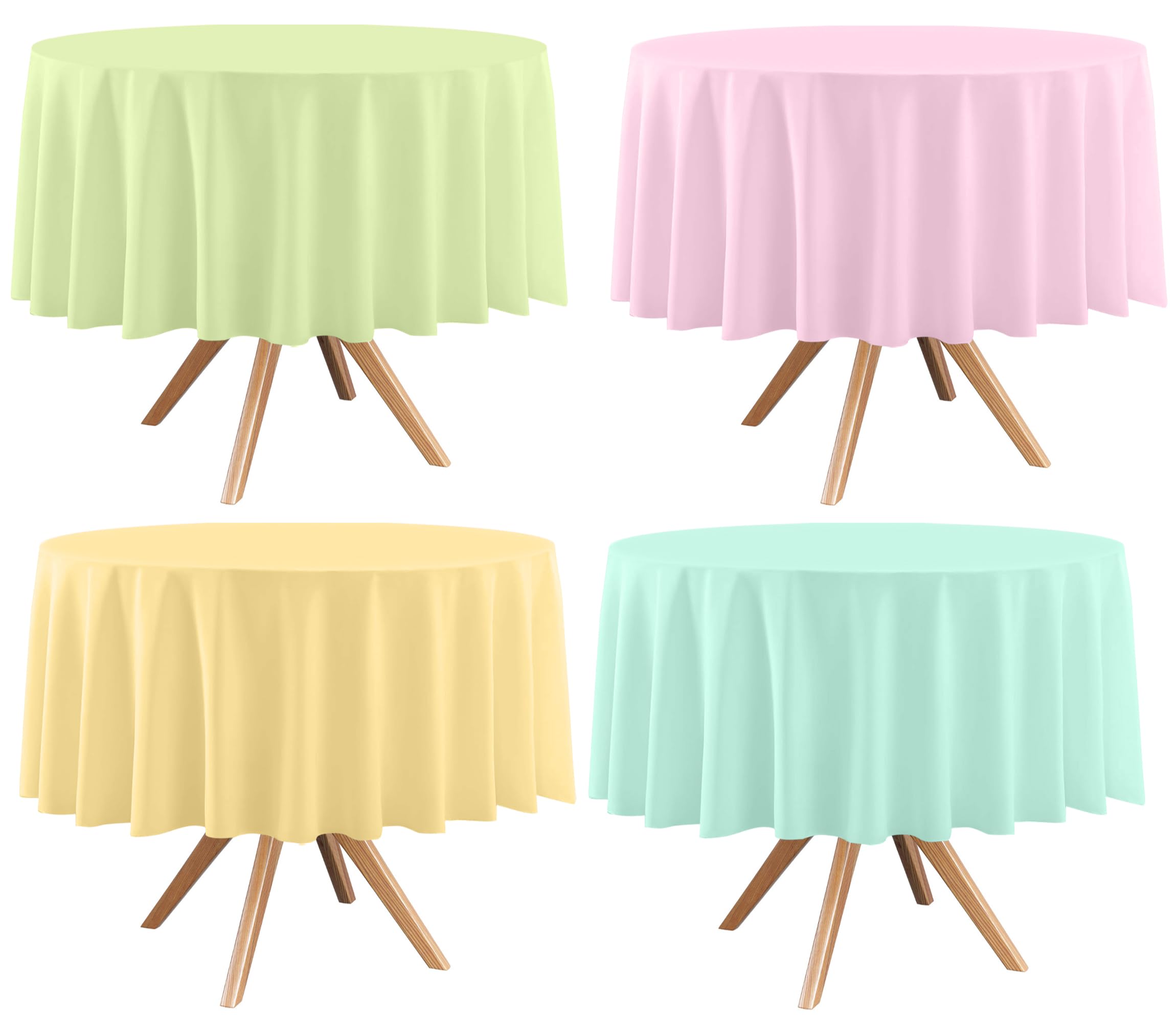 EUVBOKW 4 Pack Round Pastel Table Cloths for Parties,84 Inch Colorful Plastic Tablecloth,Disposable Table Cover for Birthday Wedding Baby Shower Party