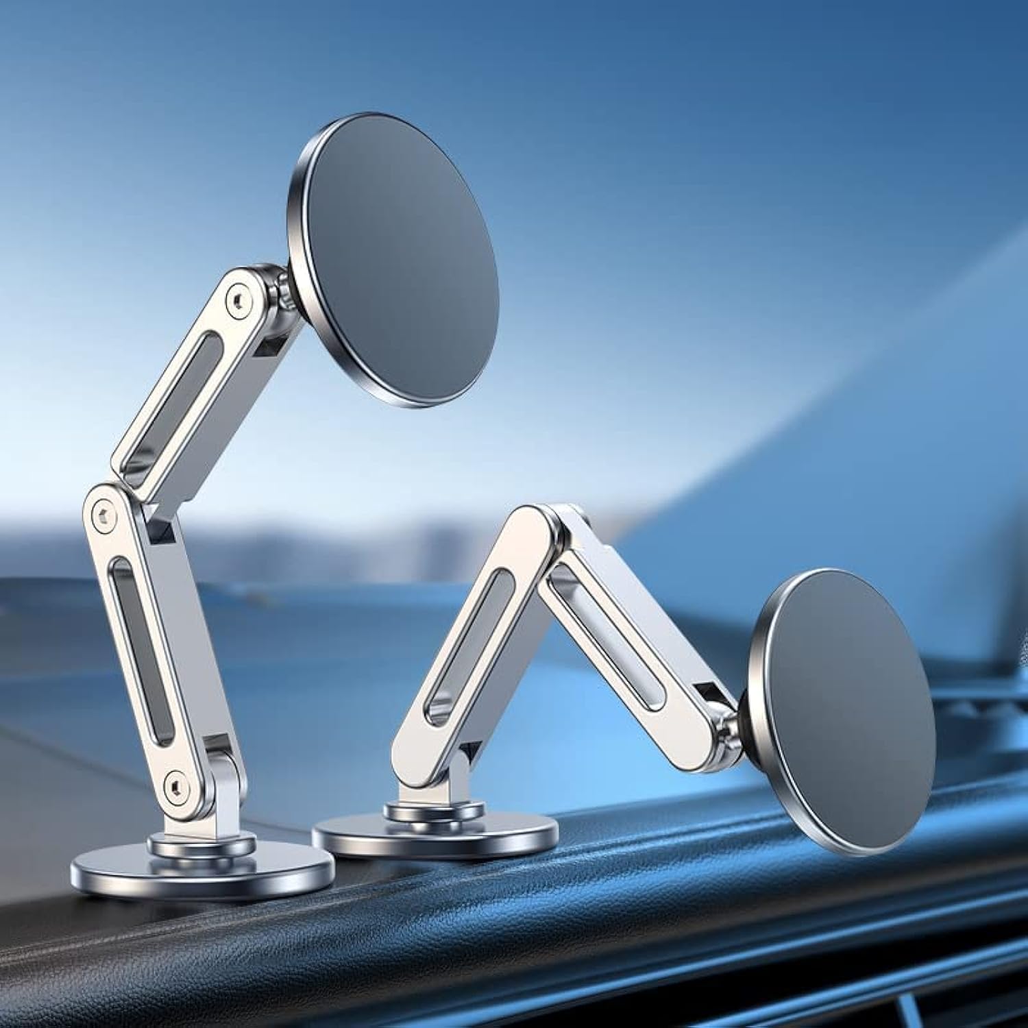 NALACAL Strong Magnetic Phone Holder for Car Phone Mount, Magnets Stand for iPhone 14 13 12 Pro Max Accessories Aluminum Alloy GPS Holder (Silver)