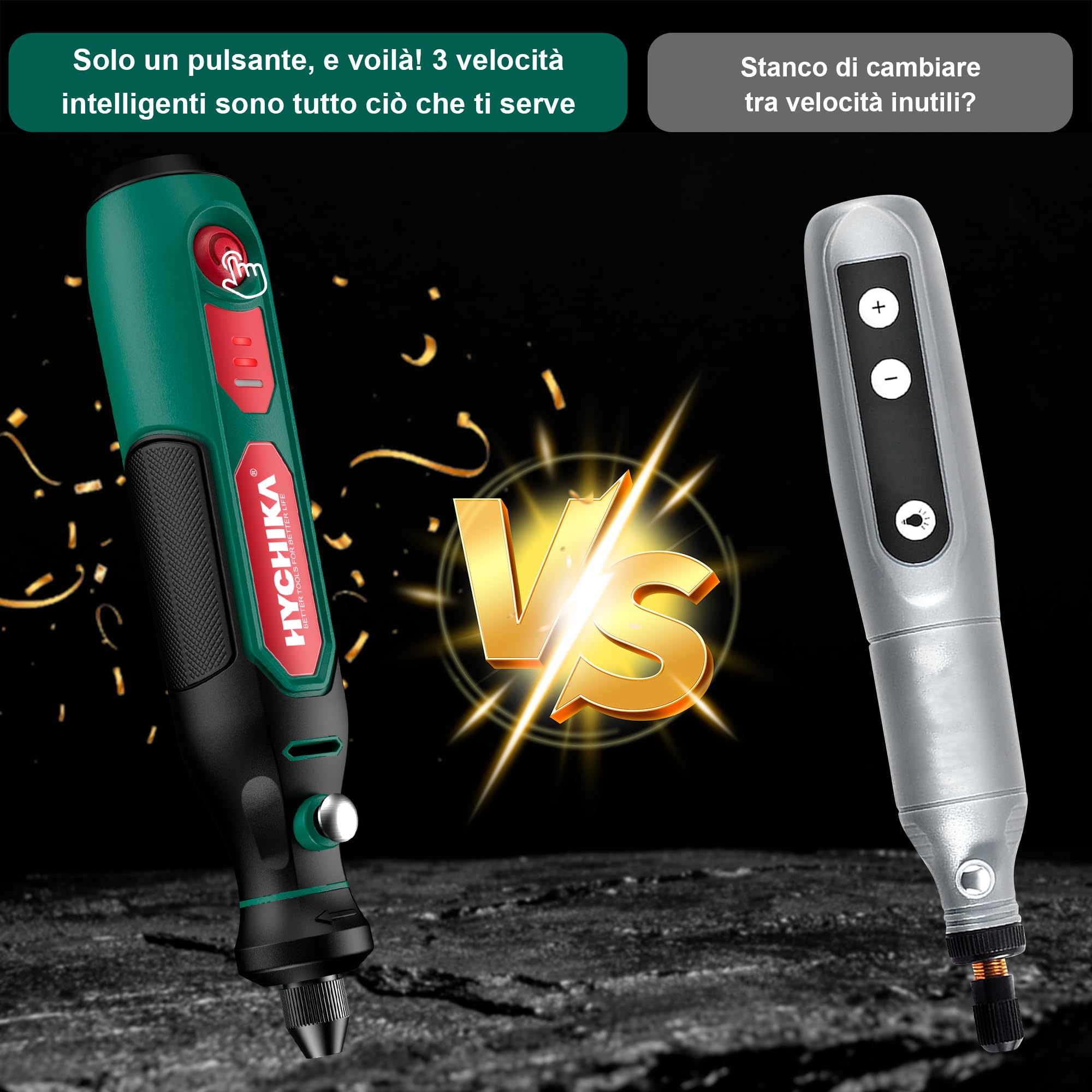 HYCHIKA Mini Trapano,3.6V Utensile Rotante Multifunzione con 77 Accessori per Foratura,Levigatura,Lucidatura,Incisione,Mini Trapano con velocità regolabile e ricarica USB-C,Ideale per piccoli DIY.