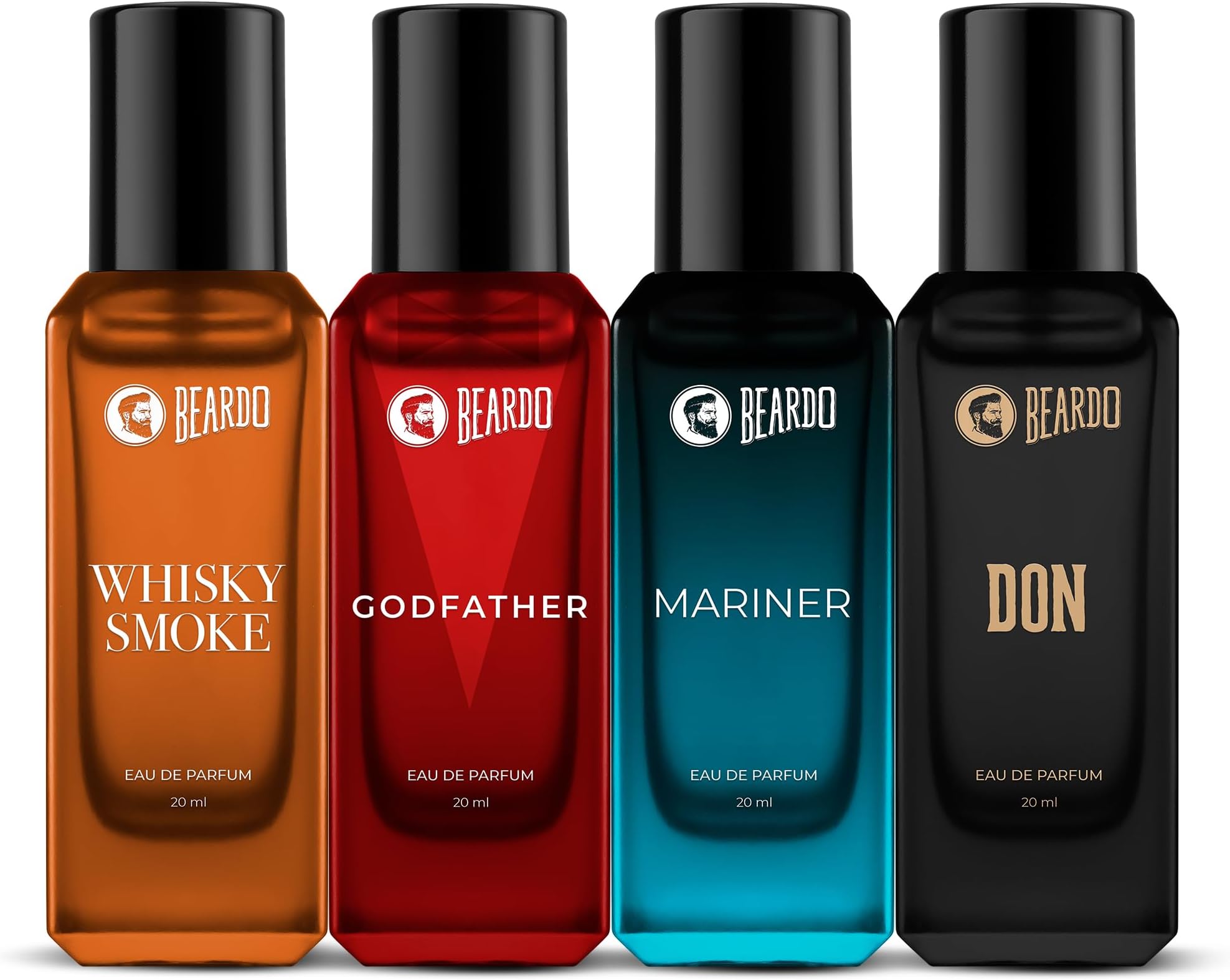 Beardo Perfumes Giftset For Men (Pack of 4 x 20ml) Whisky Smoke, GodFather, Mariner & Don Perfumes | Perfume for Men, Bold & Perfect for Everyday Wear | Long Lasting Fragrance | Gift for Men | Gift