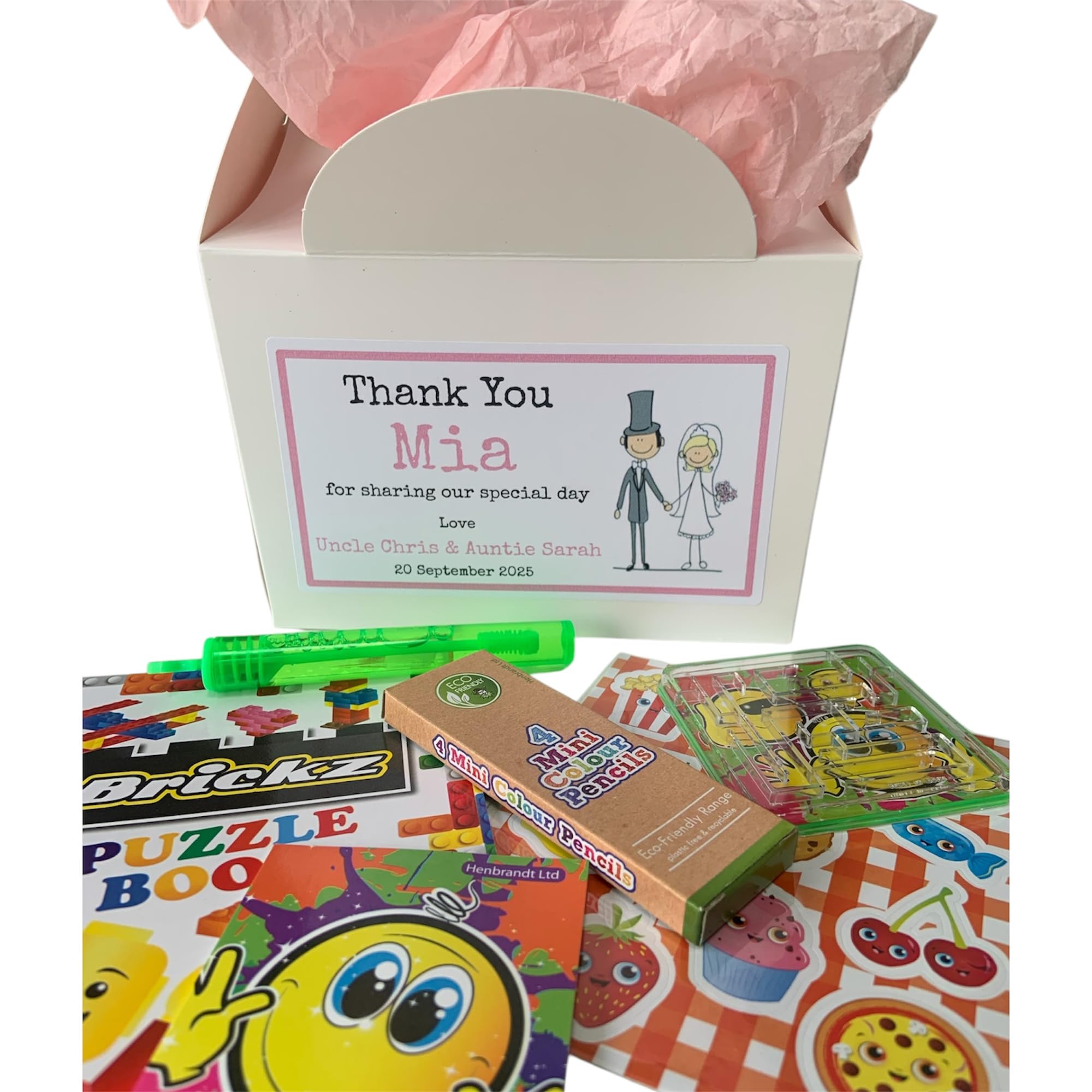 Ava Graceful Designs Personalised Children's Wedding Activity White Box - with activity pack & tissue paper