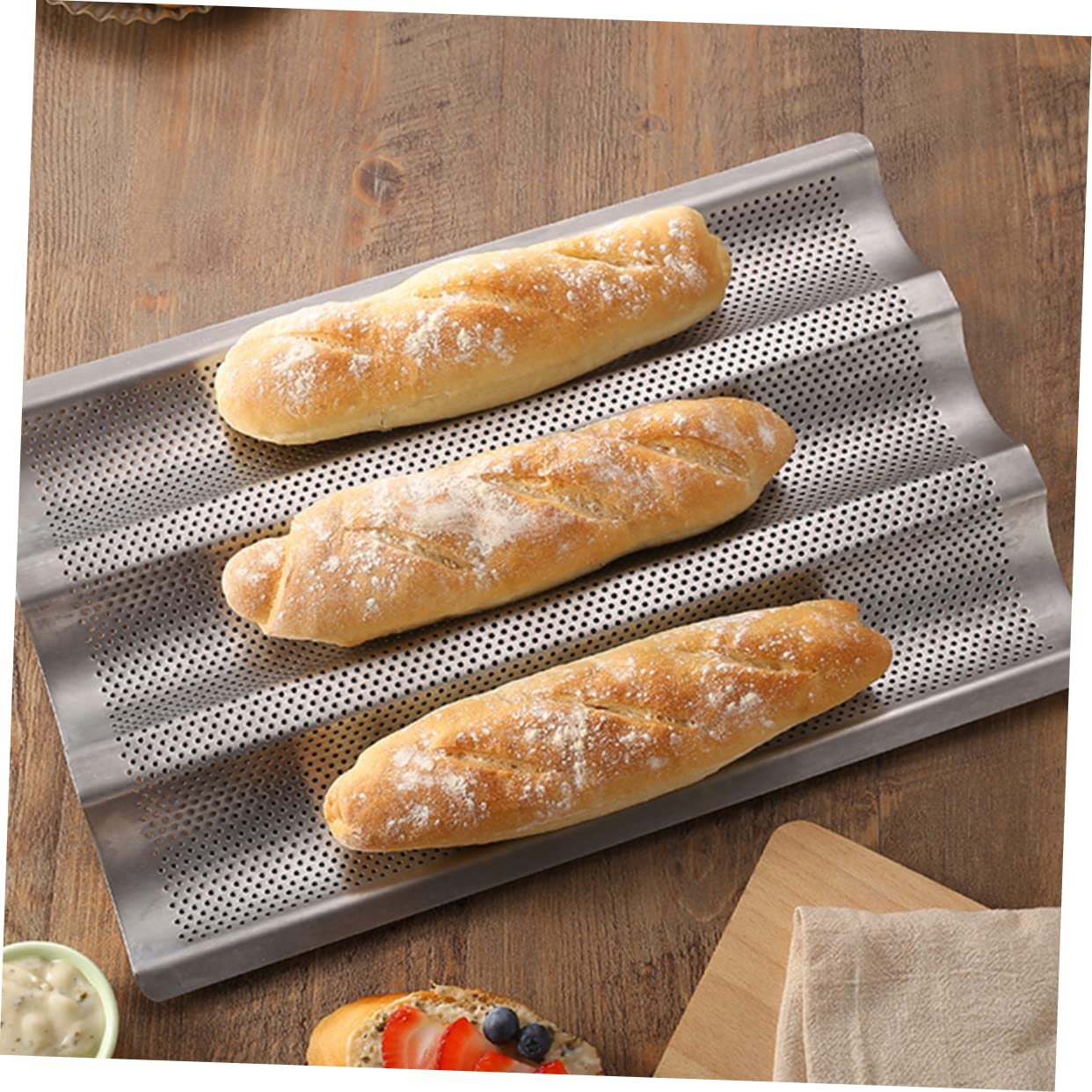 YARNOW 2pcs Moule à Baguette en Acier Inoxydable Argenté Surface Lisse Antiadhésive, Facile à Nettoyer, pour Boulangerie et Pâtisserie Professionnelle