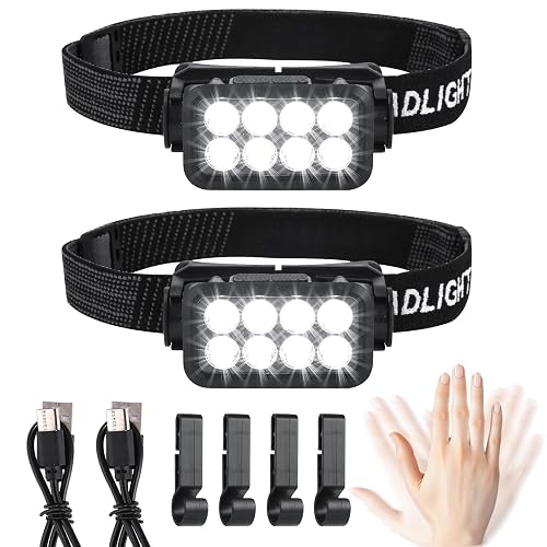 2 Stück Wiederaufladbare LED Stirnlampe,2500 Lumen IPX6 Sensor Kopflampe