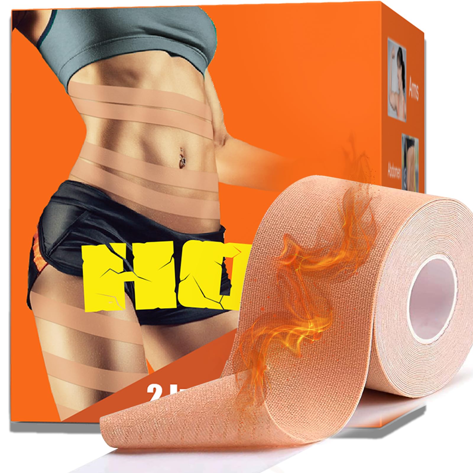 Akissos Heat Hot Kinesiology Tape Pads Pain Relief Patches Multi Purpose Kinesiology Recovery Tapes for Back, Shoulder, Knee, Joint, 1 Second Activated Heating, 24 Hours Warm, 2" Wide 16.5 Feet High