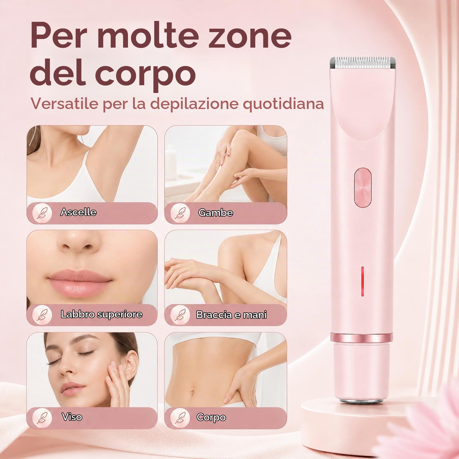 Shavea Perfetta, Belloria Rasoio Donna, Rasoio Elettrico Donna Zona Bikini, 2 In 1 Per Bikini E Corpo, Per Uso A Secco E A Umido, Adatto Per Viso, Ascelle, Gambe E Tutto Il Corpo
