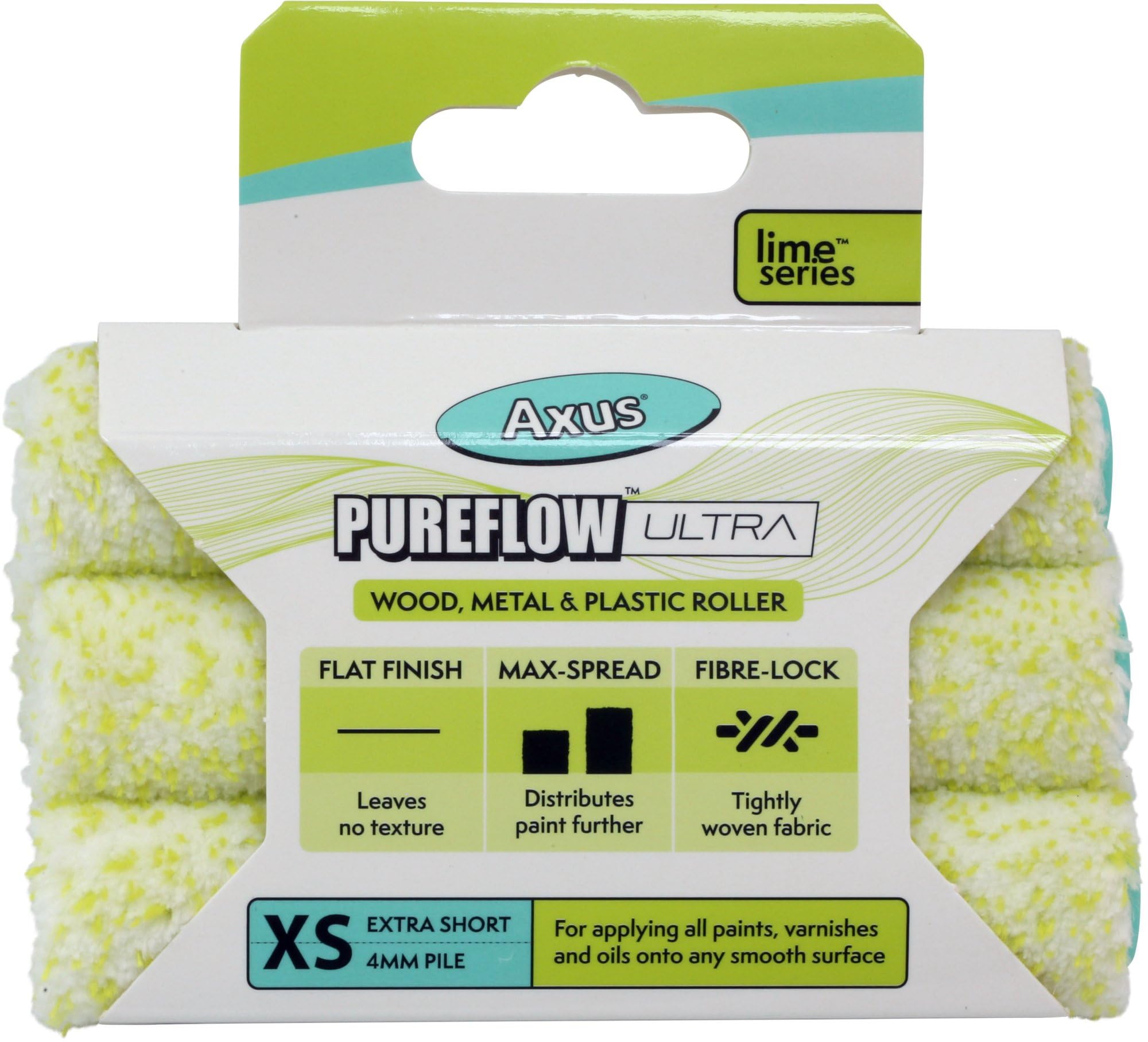 AXUS - PureFlow Ultra Roller (Lime Series) 4'' / 100mm, XS 4mm Pile, 3-Pack