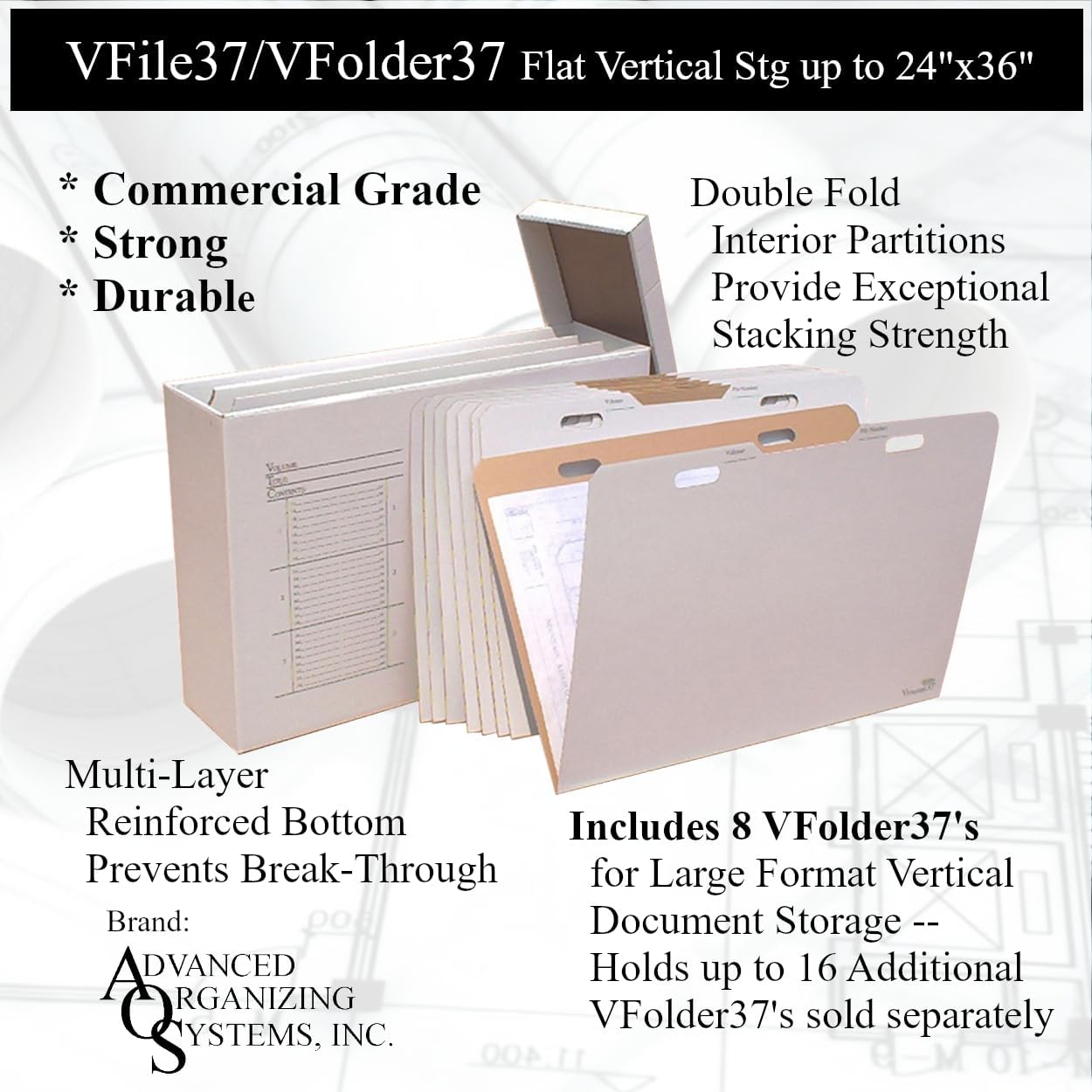 The VFile37/VFolder37 Vertical Flat Storage for Easy Efficient Access of Documents up to 24”x36”. (Includes 8 VFolder37’s)