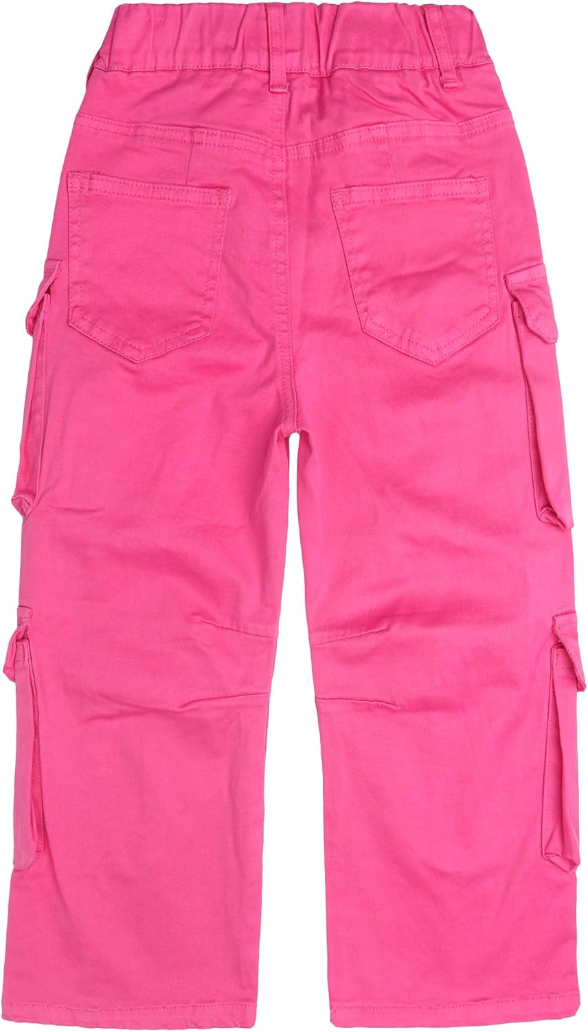 KIDSCOOL SPACE 8-Pocket Girls Wide-Leg Denim Pants, 5-14T Ribbed Elastic Waist with D-Ring Loops Cargo Jeans - Image 3