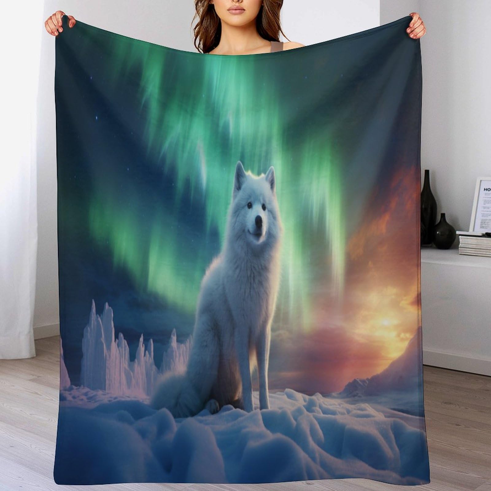 Couverture Polaire Flanelle Renard Arctic 3D Couvre-lit Léger Douillet Canapé 180x200cm