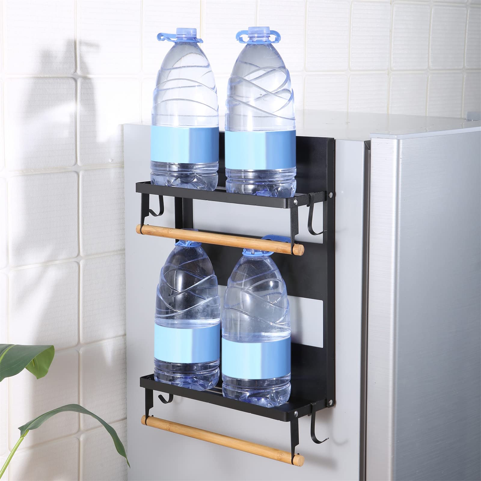 Étagère à Épices Magnétique Pliable Organisateur de Rangement pour Réfrigérateur Étagère Latérale Porte-Serviettes en Papier à Rouleau Étagère de Cuisine (2 Tier)