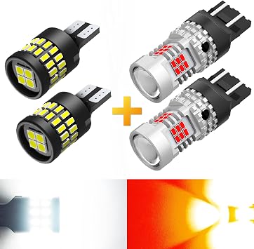 OXILAM 912 921 LED Bulb Reverse Lights 2 Packs & 7440 7443 LED Bulbs Red 4000LM for Brake Lights 2 Packs, Non-polarity Canbus Error Free, Plug and Play Halogen Lamp Replacement