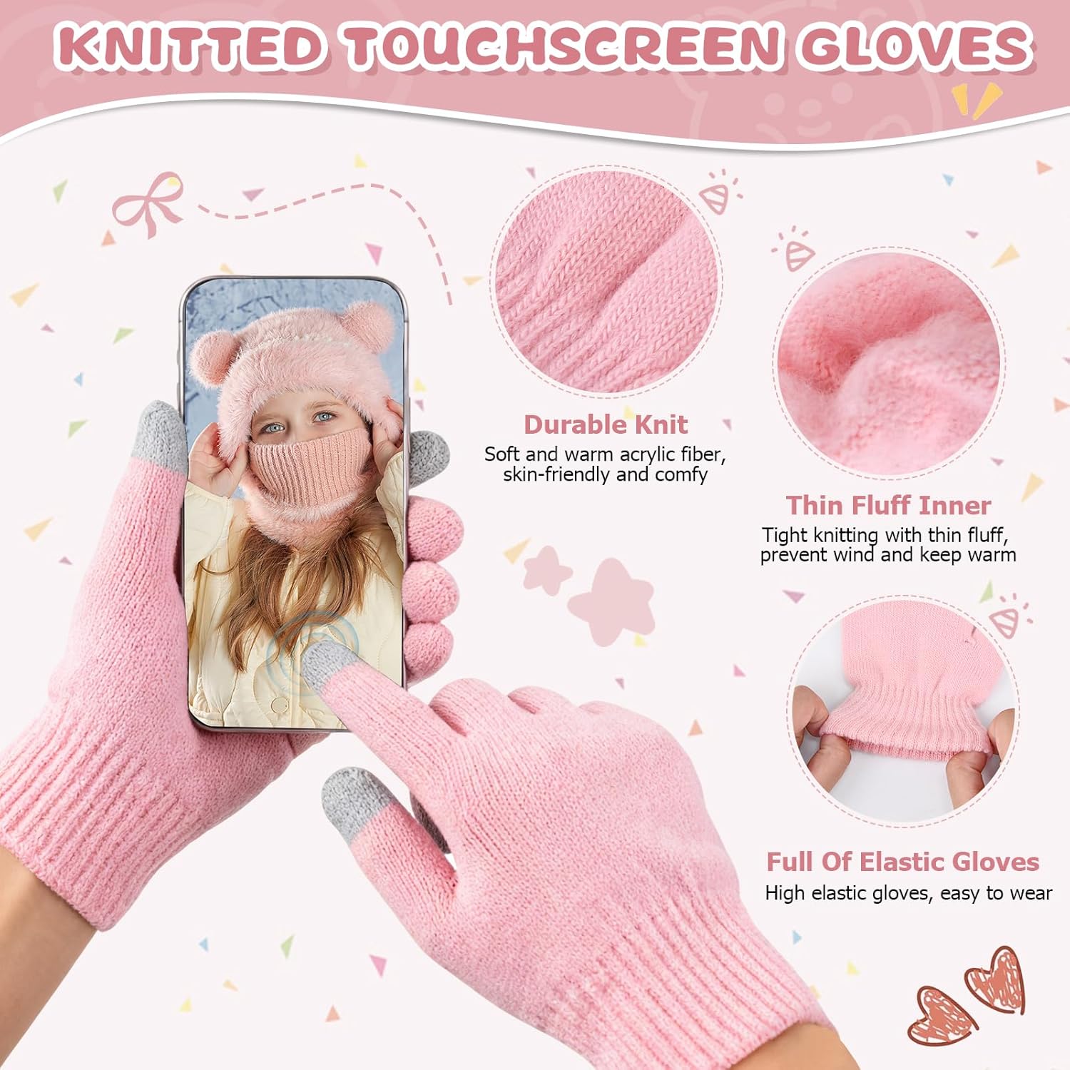 ZOORON Kids Winter Hat Gloves Scarf Set- Kids Beanie Mask with Cute Bear Pom Warm Fleece- Neck Warmer Fleece Lined Set - Image 5