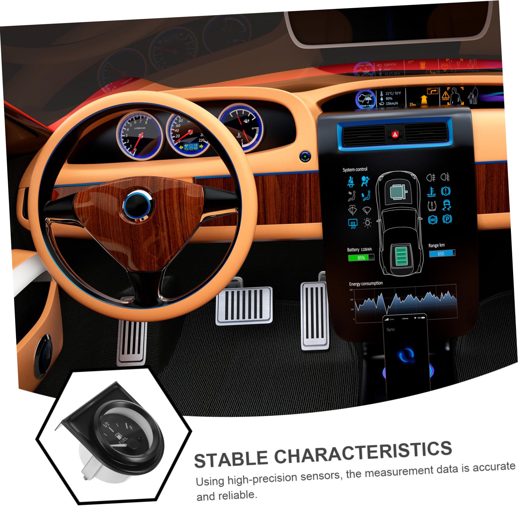 Alipis 3 Piezas Medidor para Automóviles y Motocicletas Indicador de para Modificaciones de Vehículos Compatible con Sistemas de Durable y Práctico