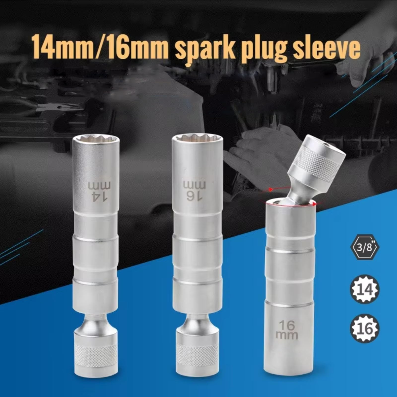 Juego De Adaptador De Llave Enchufe para Bujía Coche Junta Universal con Herramienta Reparación Pared Delgada Flexible Y Magnética Juego de Llave para Bujías