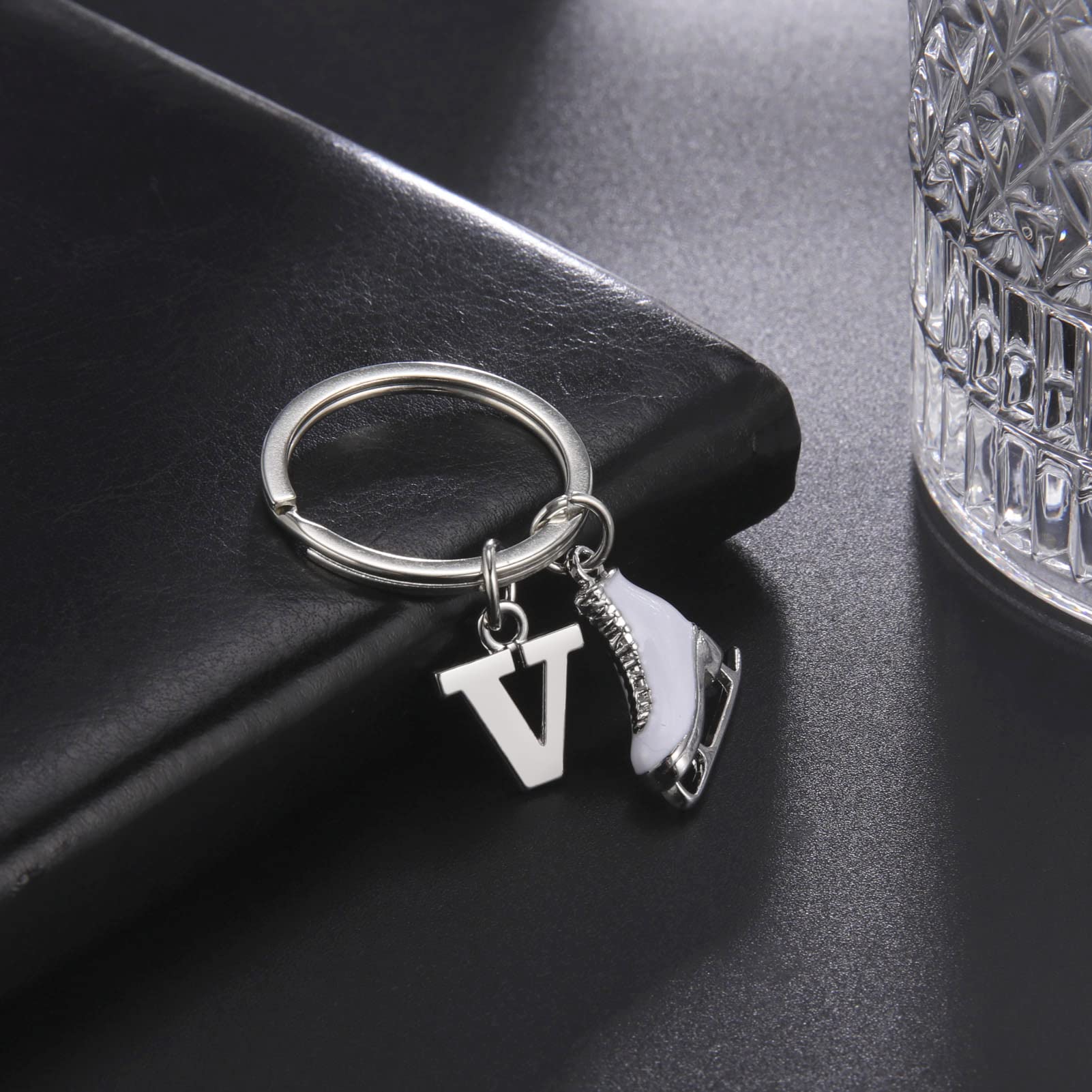 LIKGREAT Ice Skate Keychain Figure Skating Keychains Initial Ice Skating Charm Keyring Handbag Decoration, V, Medium - Image 4