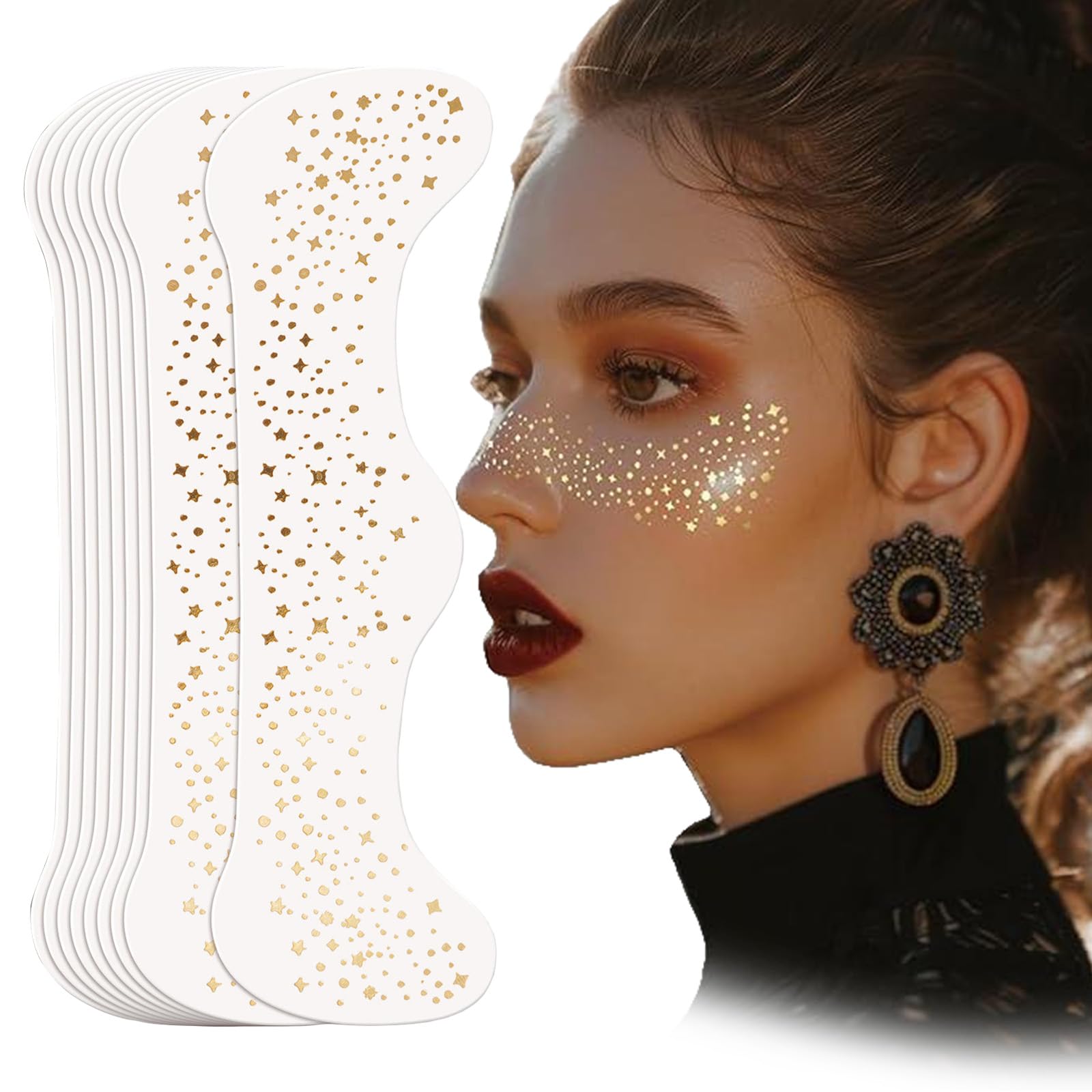 Gold Face Glitter Tattoo Sheets with Stars and Diamonds