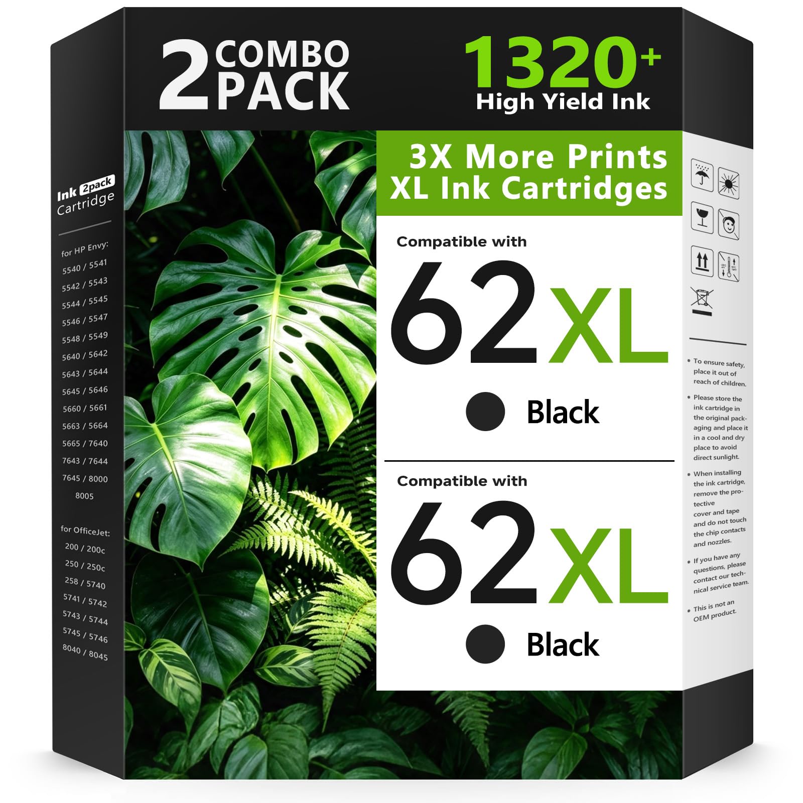62XL wkłady atramentowe czarne zamiennik do atramentu HP 62 Ink 62XL do drukarki HP Envy 7640 7645 5540 5549 5640 5660 OfficeJet Mobile 250 200 OfficeJet 5740 5741 8040 (2 sztuki)