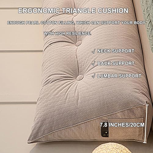 Miniatura 4 de ZZYK Almohada grande de cuña de lectura, cojín de terciopelo para cabecero, respaldo triangular, color sólido, para cama de día, litera, dormitorio
