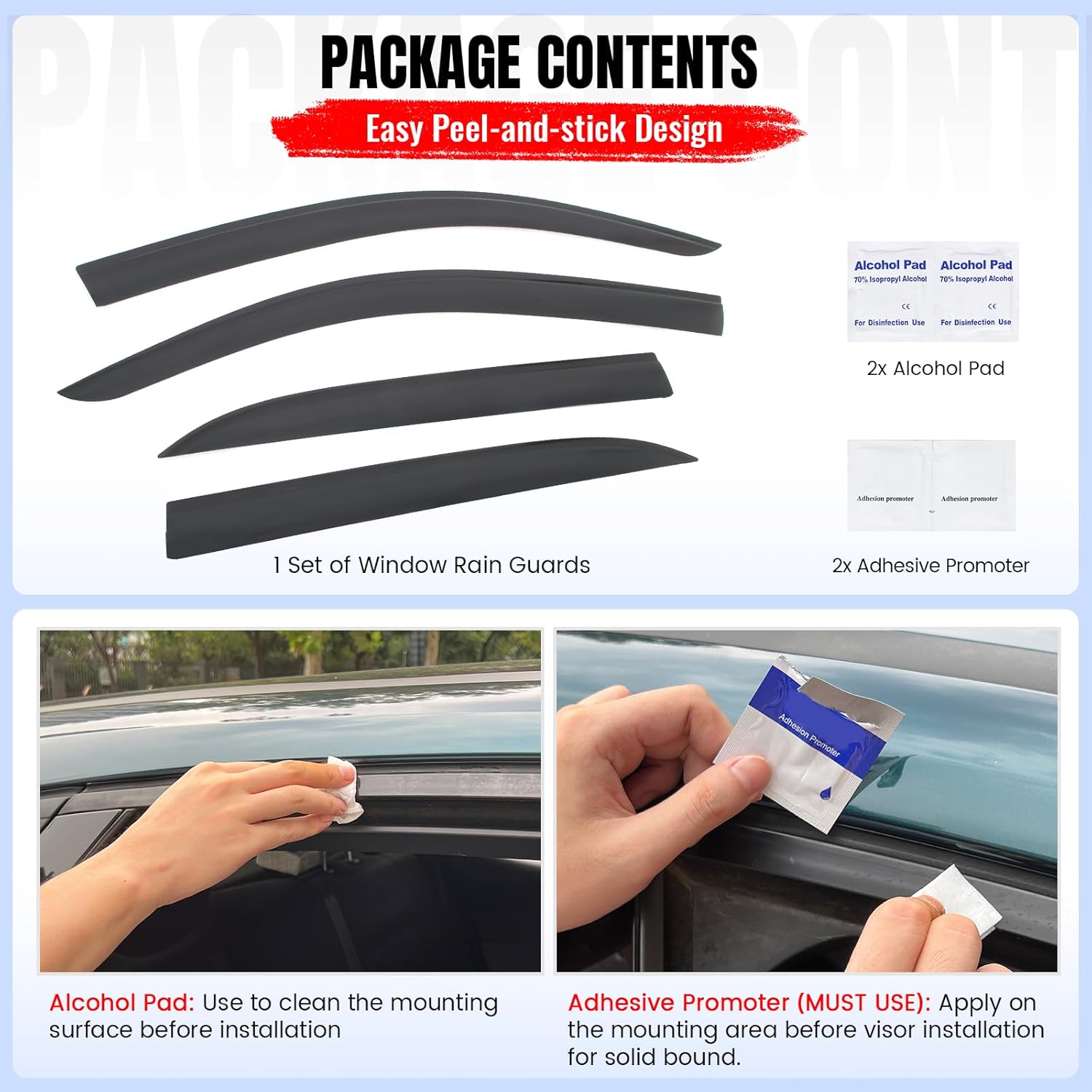 IKON MOTORSPORTS Tape on Low Profile Window Visors, Compatible with 2020-2025 Benz W167 GLE-Class SUV (Not Fit Coupe Models), Acrylic Smoke/Tinted Rain Guards, Side Window Wind Deflectors 4PCS