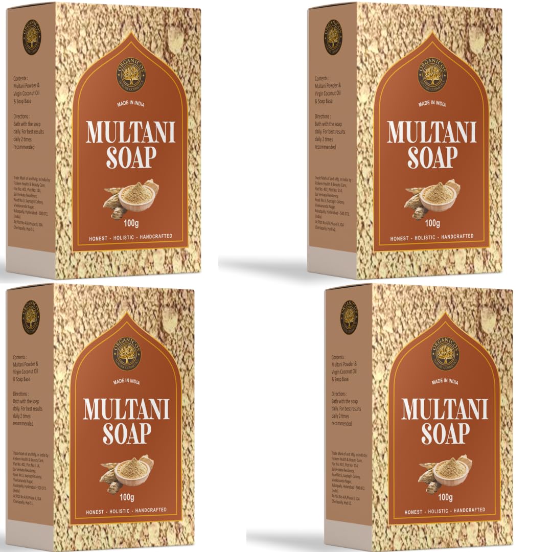 Organicos Multani Mitti Soap | Anti Acne Soap | Handmade Soap | Natural Soap | Skincare Soap | Chemicals Free Soap | - 100 gm Each (Pack of 4)