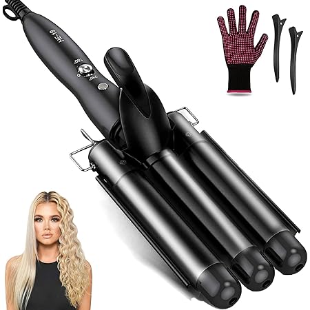 Amazon.com: Ondulador de pelo, 3 barriles de 0.984 in, prensador de pelo, 3  barriles, temperatura ajustable, calentamiento rápido, ondas de playa,  rizador, color negro : Belleza y Cuidado Personal
