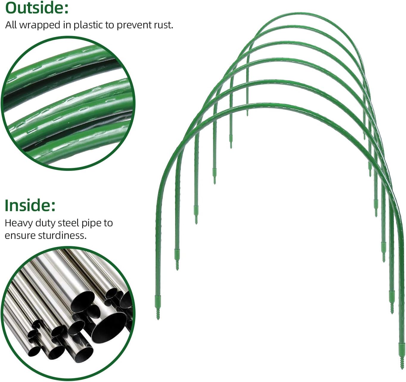 Extra Tall Metal Garden Hoops, Ohuhu 6 PCS Durable Thickened Greenhouse Hoop Rustproof Extra-Long 19.7"x38.6" Steel Tunnel with Splicing Stakes, Green House Arched Hoops for Raised Beds Fabric Netting
