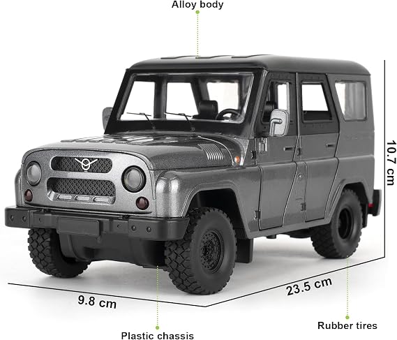 1:18 UAZ Hunter Hardcore Off-Road Diecast Car Model, Zinc Alloy Pull Back Toy Vehicle with Sound & Light, Collectible Model Car Toy, Birthday Gift for Kids Boys & Adult, Gray