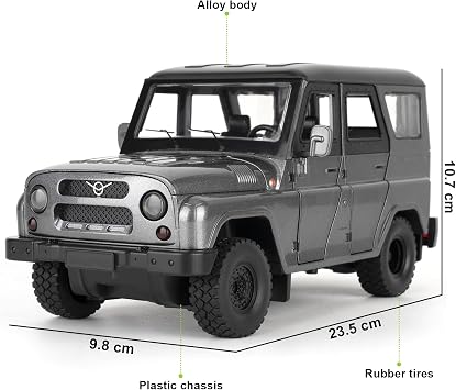 1:18 UAZ Hunter Hardcore Off-Road Diecast Car Model, Zinc Alloy Pull Back Toy Vehicle with Sound & Light, Collectible Model Car Toy, Birthday Gift for Kids Boys & Adult, Gray
