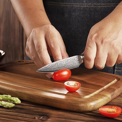Miniatura 5 de Sunnecko Cuchillo de cocina pequeño de 3.5 pulgadas, cuchillo de pelar de acero inoxidable de alto carbono con mango de madera, cuchillo afilado