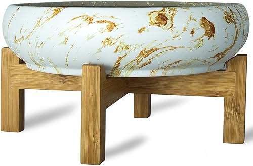 Miniatura 8 de ARTKETTY Maceta grande para suculentas, maceta grande con soporte, maceta de cerámica para bonsái de 10 pulgadas con drenaje redondo de mármol y