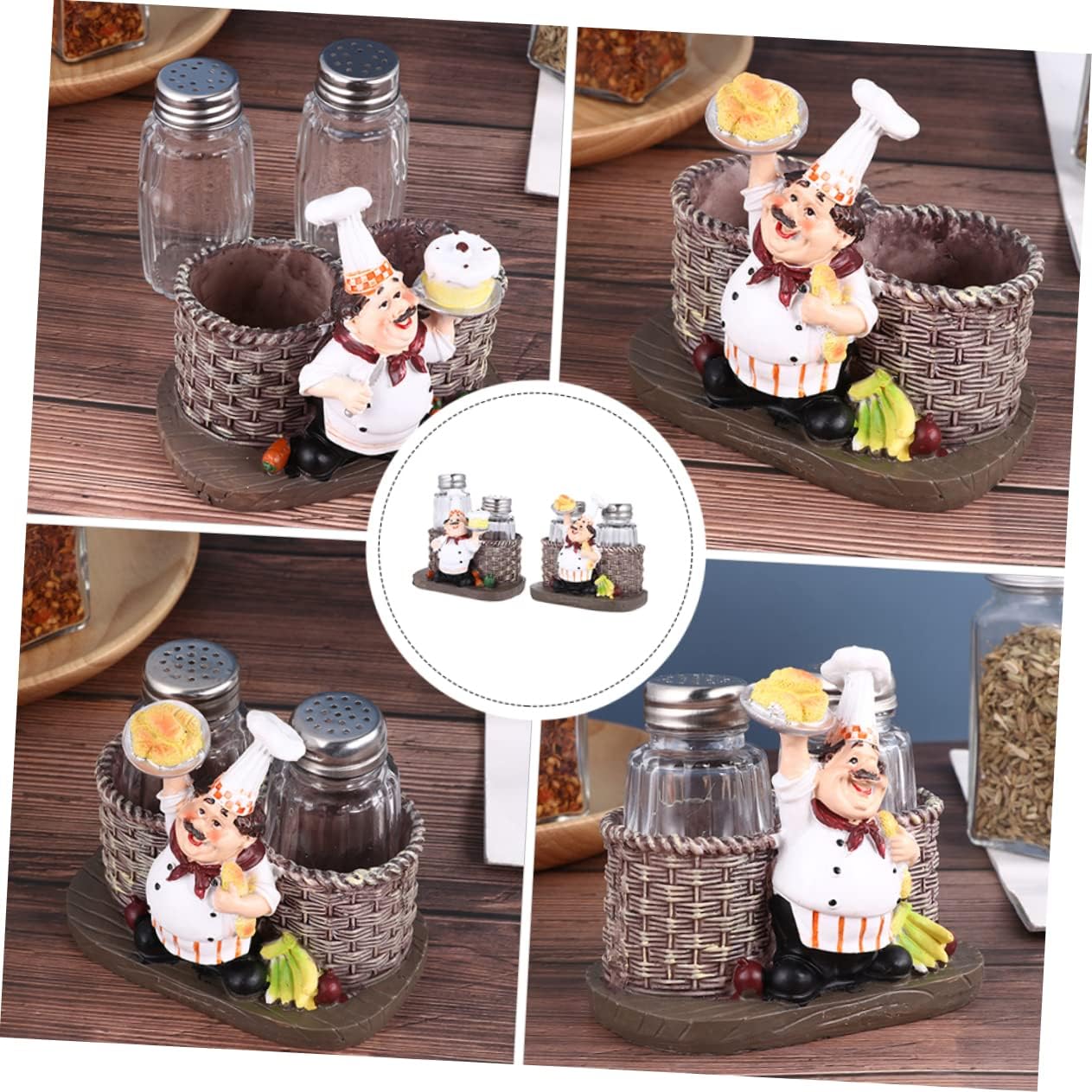 Alipis 2sets Lovely Kitchen Decor of Seasoning Shaker Figurines for Spice Organization and Kitchen Decoration Cute Chef Statue Ornaments for Home and Bakery