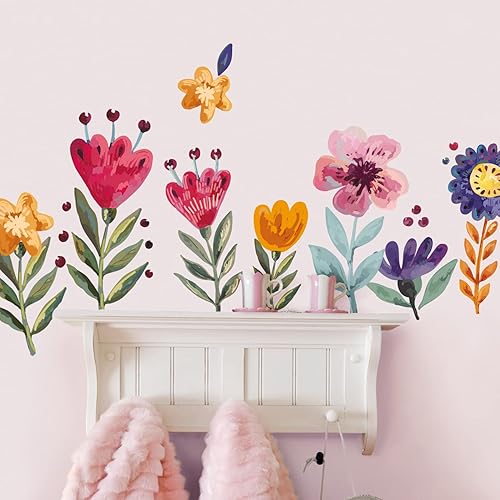 Miniatura 6 de Calcomanías de pared de flores para dormitorio de niñas, calcomanías de arte de pared para niños, para aula, guardería, sala de juegos, decoración