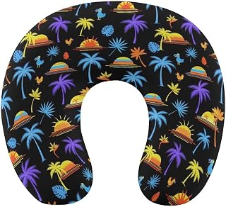 Soft Airplane Pillow for Neck Pain, Tropical Palm Tree Beach Sun Art Memory Foam Neck Pillow, Lightweight Travel Pillow for Sleeping Head Rest