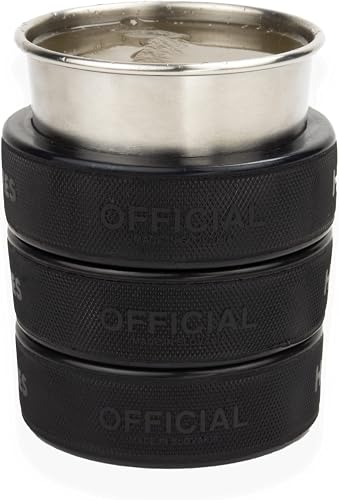Buffalo Bottle Craft Hockey Puck Rocks Glasses made from real Hockey Pucks & Stainless Steel Cup, Ice Hockey Gifts, 6oz Insulated Whiskey Glasses for Hockey Dad Gifts and Hockey Mom Gifts (1)