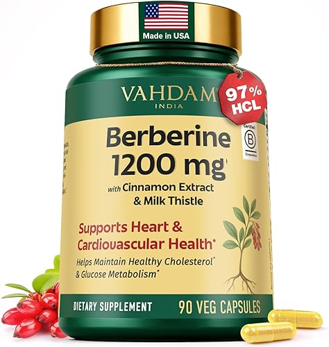 VAHDAM Berberina 97% HCL 1200mg Extracto con canela y cardo mariano | Apoya la salud del corazón y ayuda a mantener un metabolismo saludable del