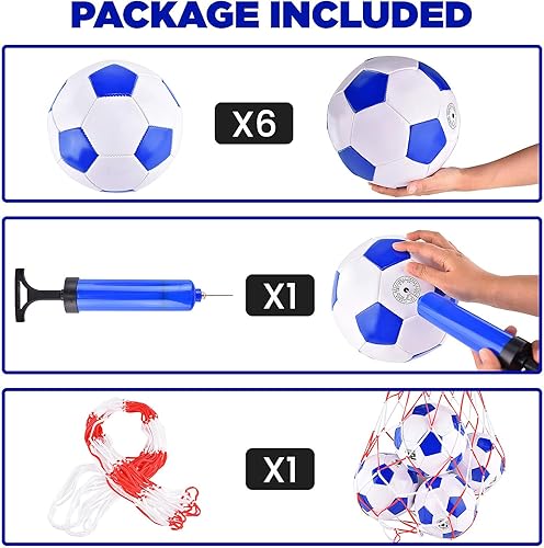 Miniatura 2 de ELKCIP Paquete de 6 pelotas de fútbol clásicas desinfladas tamaño 345 con bomba y bolsa de malla para interiores y exteriores, césped,
