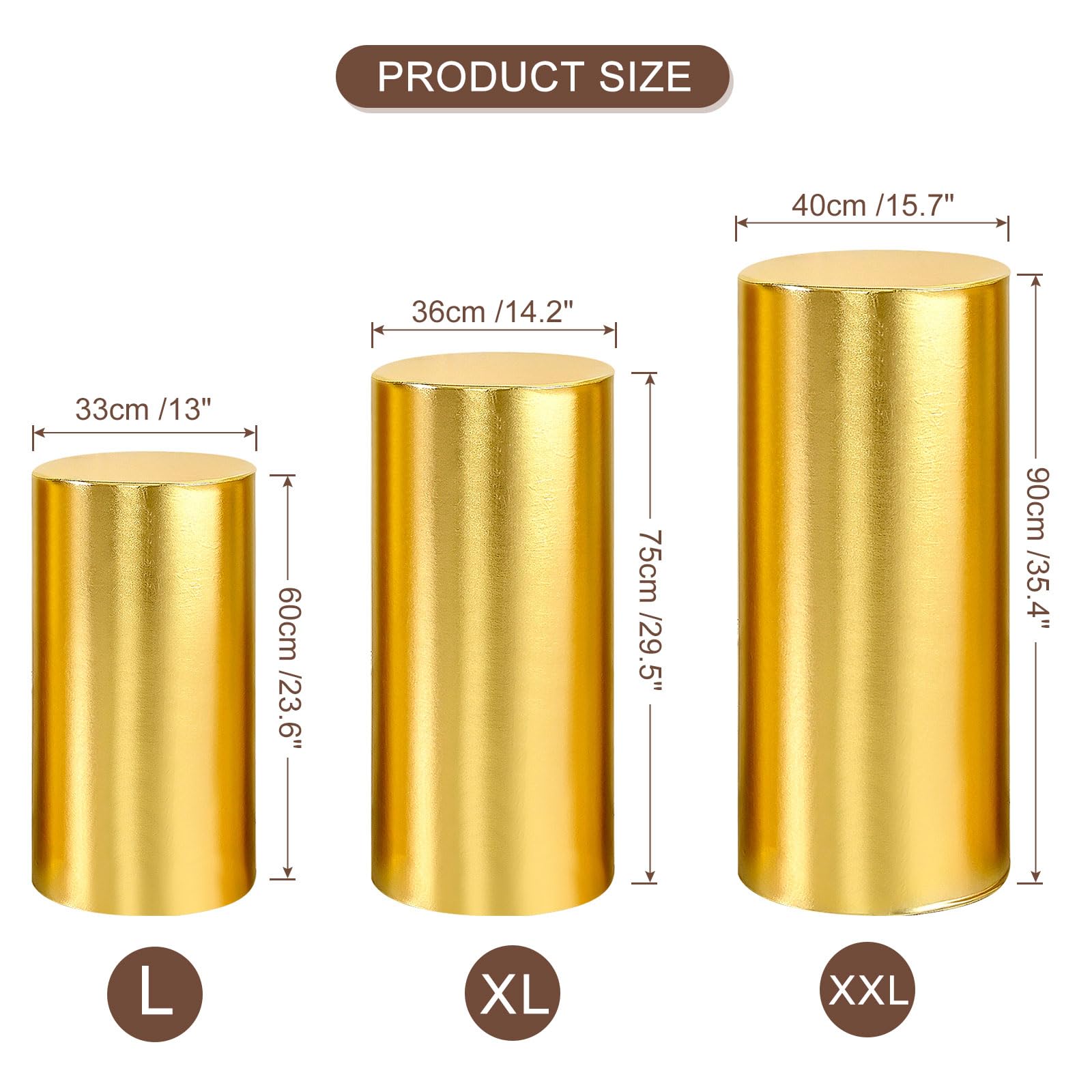 QUARKZMAN Lot De 3 Housses Dorées Pour Supports Cylindriques Blancs En Métal, Housses En Spandex Pour Fêtes, Mariages, Anniversaires, Housses Seules, Grande Taille
