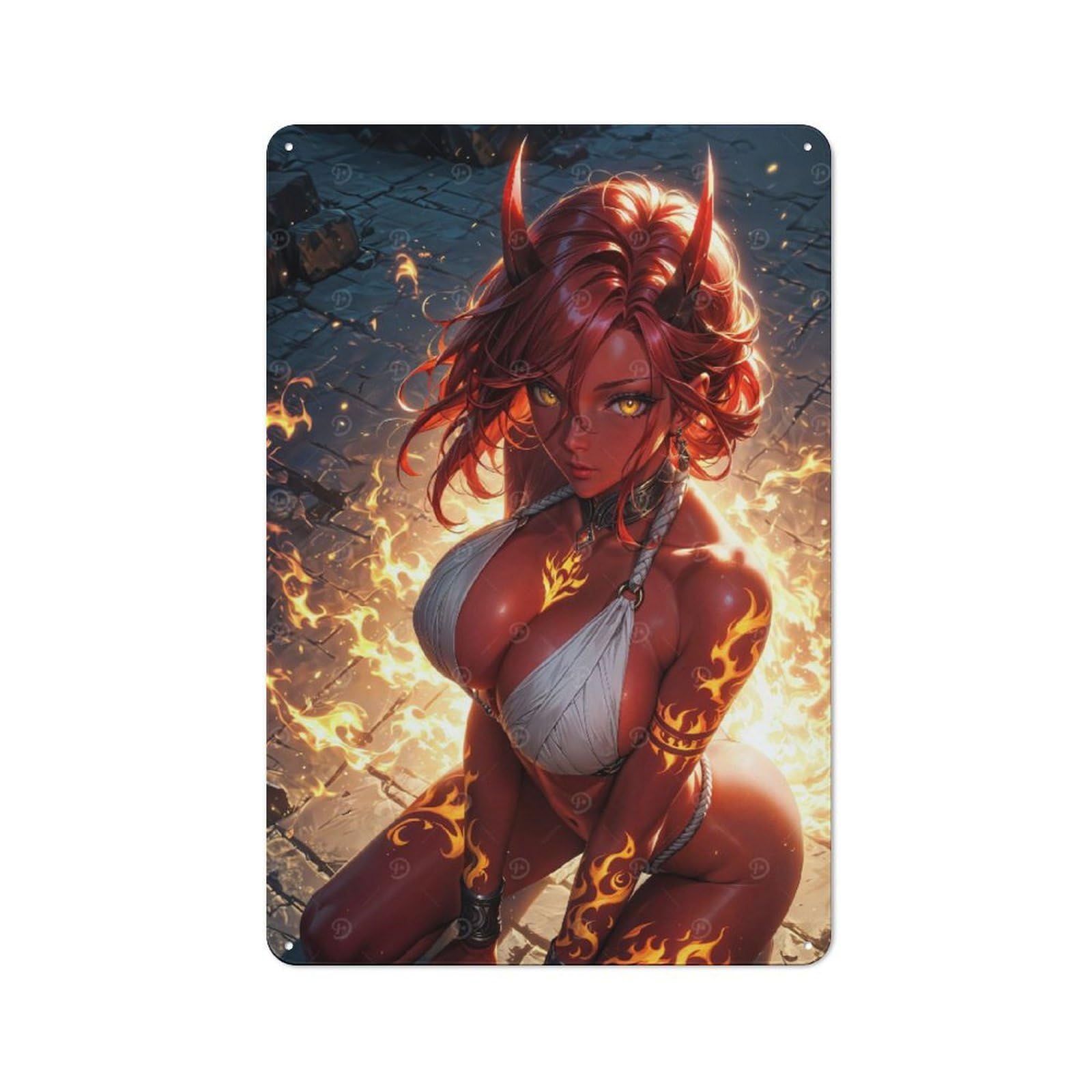 Rustic Vintage Metal Sign 30x20cm Featuring Hot Fiery Demoness, Home Bar Decor for Cafe, Pub, Workshop Or Home Bar