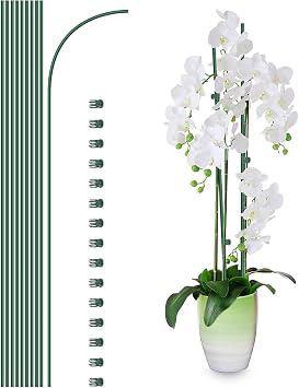 10Pcs Plant Support Stakes with 15Pcs Plant Clips, 16inch Plant Sticks