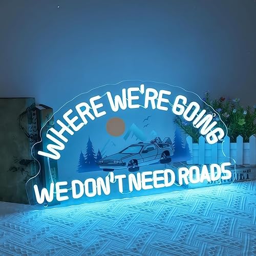 Miniatura 2 de Letrero de neón personalizado con texto en inglés Where We're Going We Don't Need Roads, neón LED retro para decoración de pared, USB regulable,