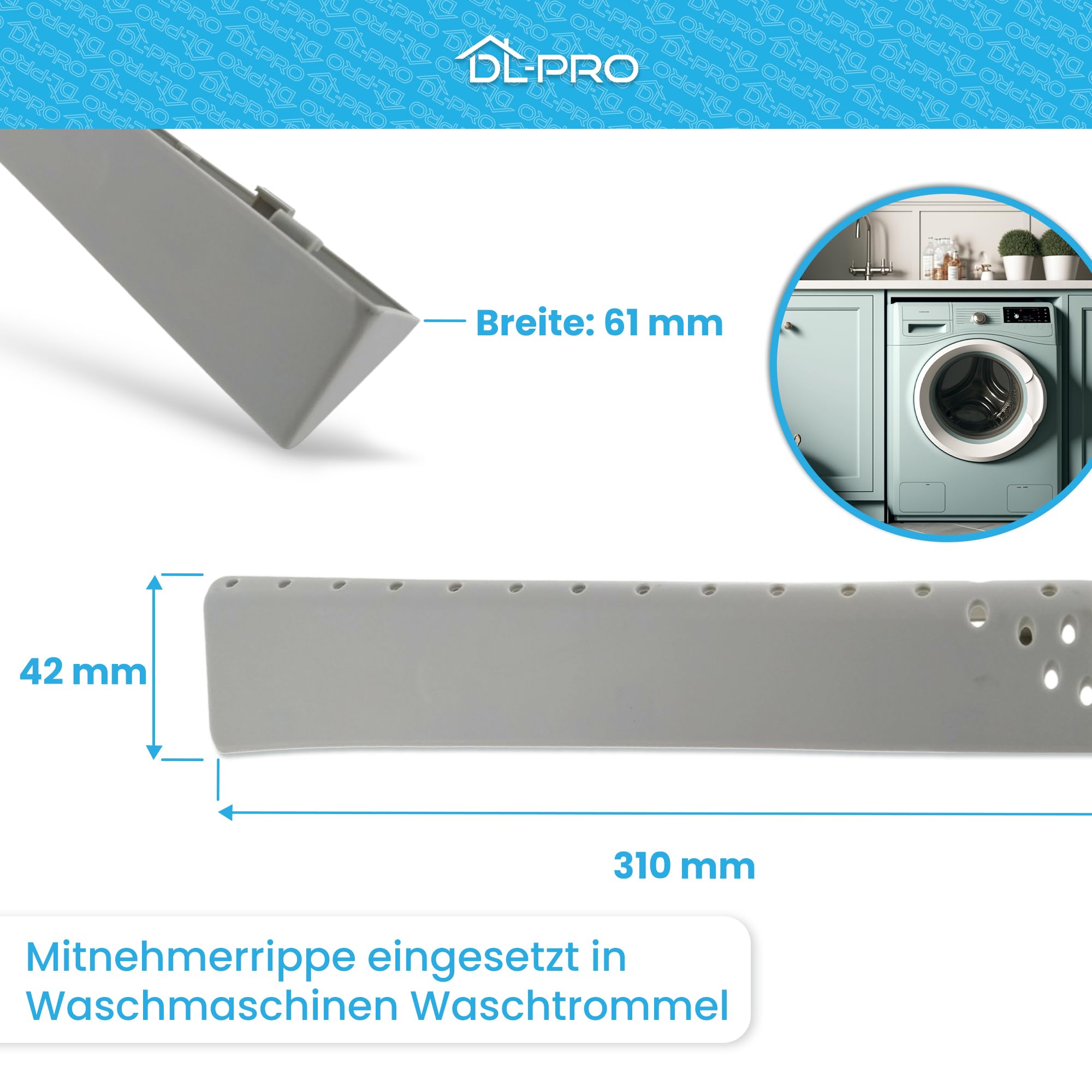 DL-pro 3 x nervature tamburo 31 x 6,1 x 4,2 cm per Candy Hoover Otsein 43005989 robusto set di 31 fori grigio per lavatrice
