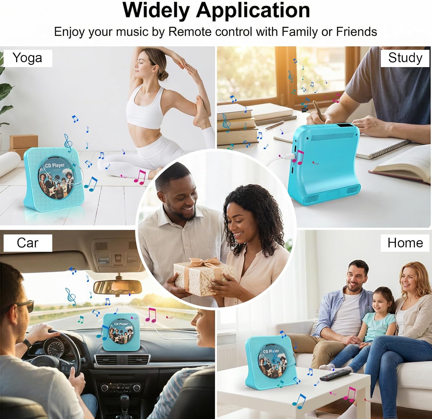 Fohil CD Player for Home with Bluetooth, Desktop Portable CD Player Built-in HiFi Sound Speakers, CD Music Player with FM Radio, Remote Control,Gifts for CD Music Lovers Birthday Christmas-Blue