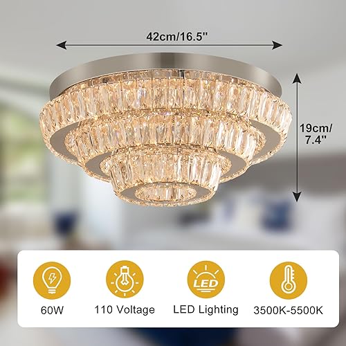 Miniatura 6 de Moderna lámpara LED de triple capa de montaje empotrado, candelabros redondos para comedor, dormitorio, sala de estar (multicolor), luz de techo de